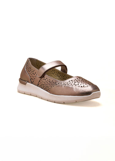 Ballerines à brides en cuir perforé Bronze