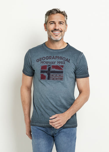 T-shirt col rond drapeau brodé Marine