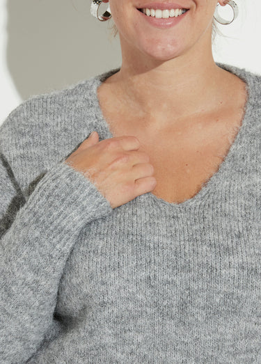 Pull col V fin et chaud avec laine Gris