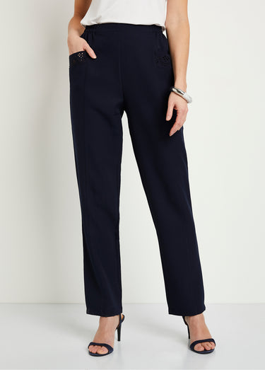 Pantalon ceinture élastiquée ajouré Marine