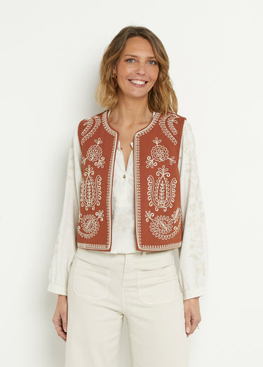 Gilet sans manches brodé style scandinave Paprika