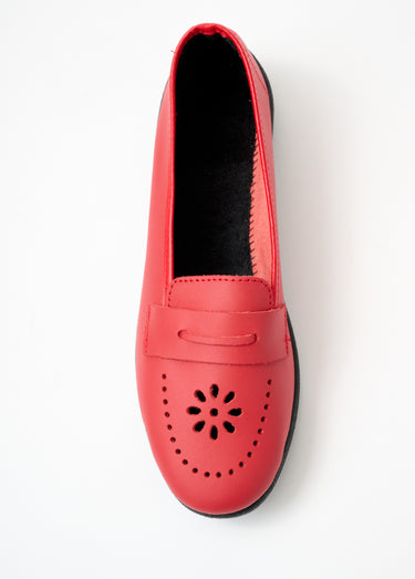 Mocassins cuir grande largeur Rouge