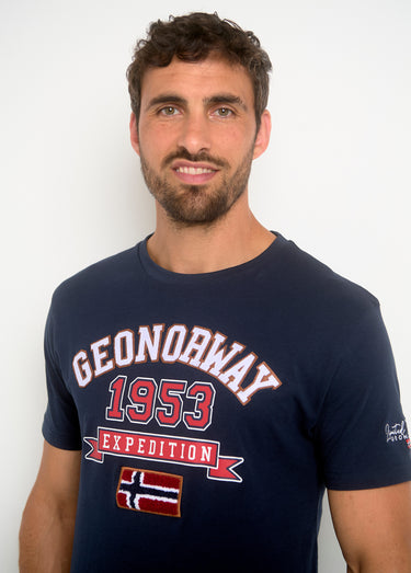T-shirt inscriptions vintage col rond Marine