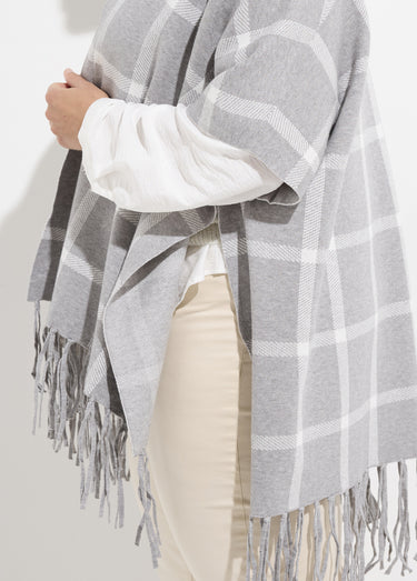 Poncho cape en maille, motif carreaux Carreaux Gris