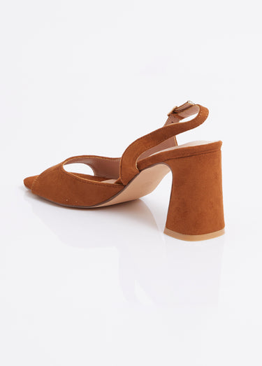 Escarpins bout ouvert, découpe féminine Camel velours
