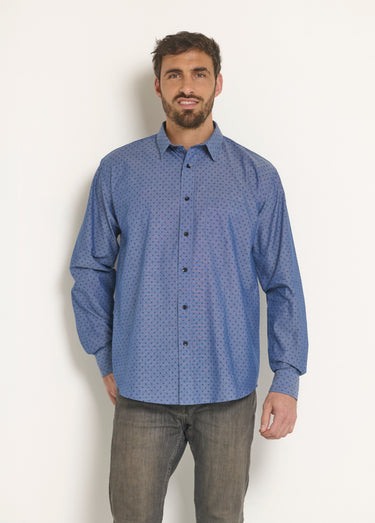 Chemise fantaisie chambray imprimé Bleu