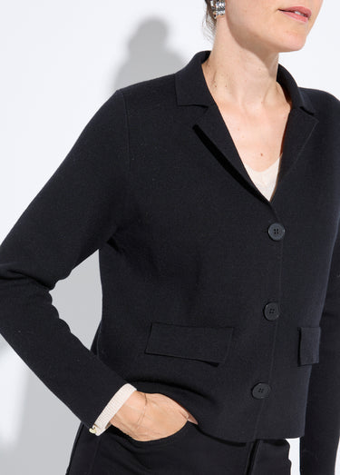 Veste courte jacquard uni col tailleur Noir