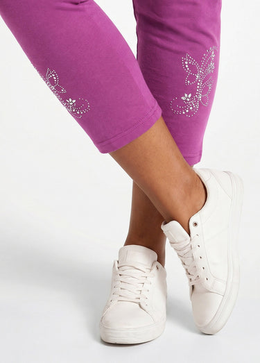 Legging court uni ceinture élastiquée Fuchsia
