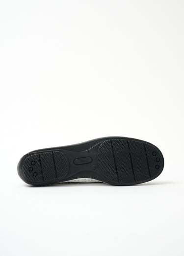 Ballerines largeur confort cuir perforé Blanc/Marine