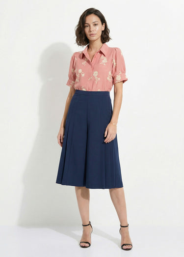 Jupe-culotte ample longue ceinture semi élastiquée Marine