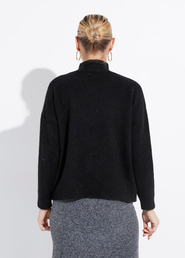 Pull col montant en maille duveteuse Noir