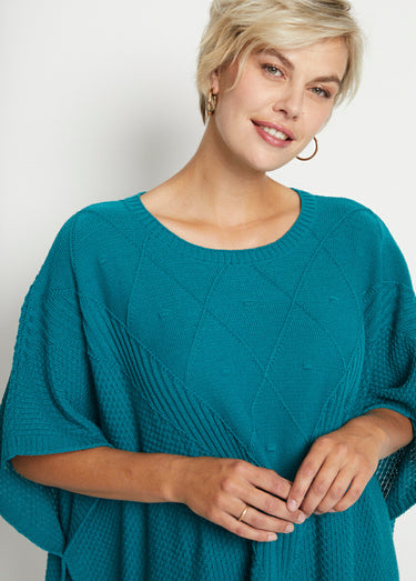 Pull cape en maille reliefée Vert