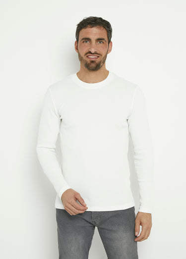 T-shirt col rond maille texturée épaisse Blanc