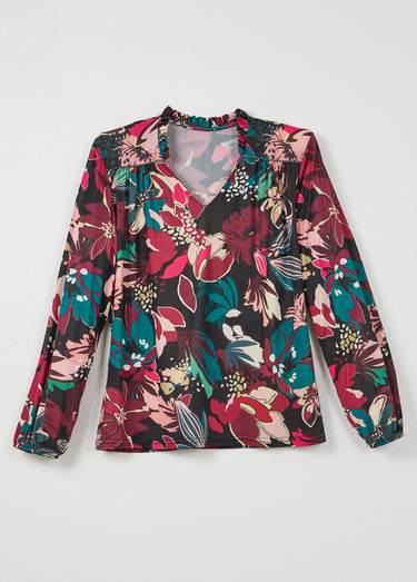 T-shirt col montant imprimé fleurs Imprime Fuchsia