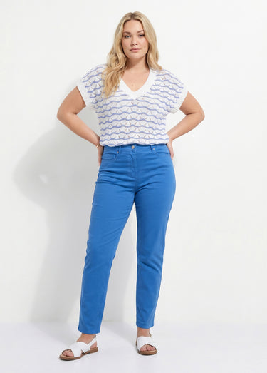 Pantalon droit coton stretch 5 poches Bleu Dur
