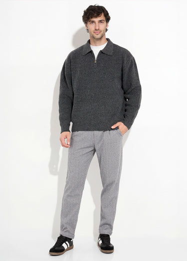 Pull col zippé chaud avec laine Gris Anthracite