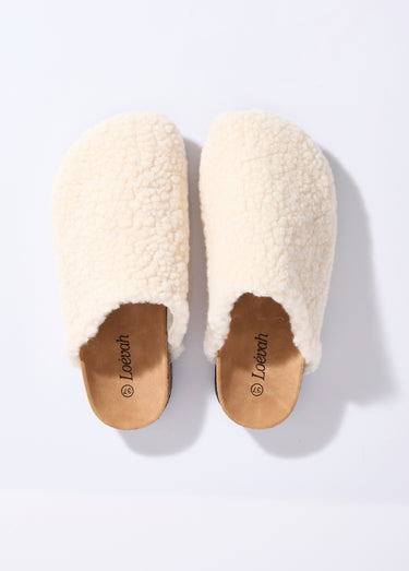 Mules en fourrure façon laine bouclée Beige