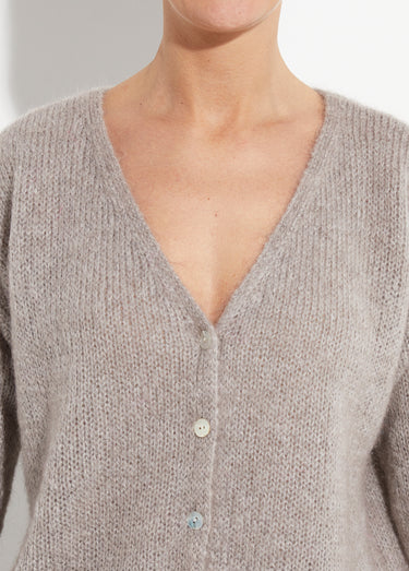 Gilet chaud col V en maille mohair Taupe