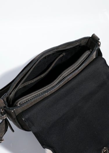 Sac à main demi lune suédine et fourrure Kaki