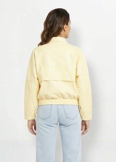 Blouson simili cuir, taille élastiquée Jaune Clair