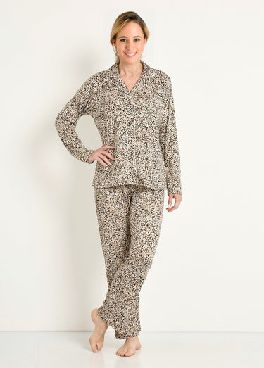Pyjama col tailleur et manches longues Leopard