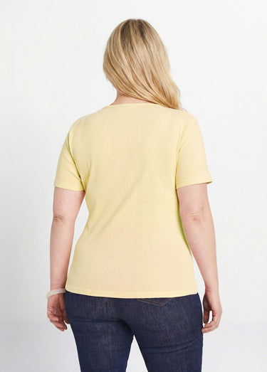 T-shirt coton côtelé col rond Jaune