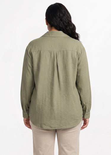 Blouse boutonnée unie col V Kaki