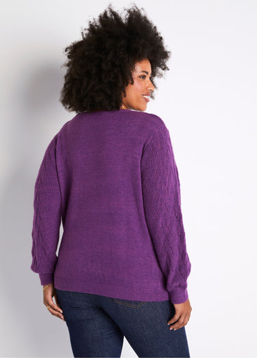 Pull doux uni col rond maille fantaisie Violine
