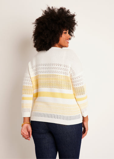 Pull ajouré manches 3/4 coton Vanille