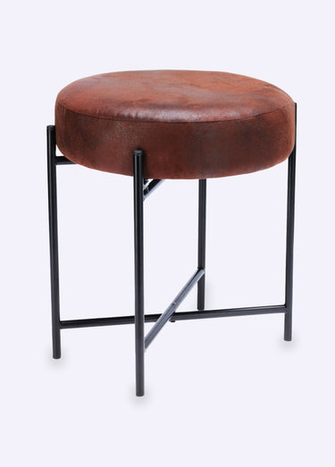 Pouf métal forme tabouret, avec coussin Marron