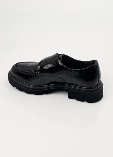 Mocassins vernis à boucle semelle chunky Noir