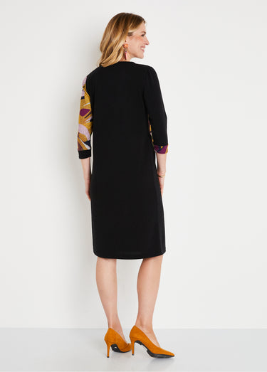 Robe courte droite maille chaude graphique Noir/Rose