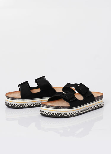 Mules compensées fantaisie à boucles Noir