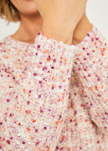 Pull chaud col rond maille fantaisie perlée Beige