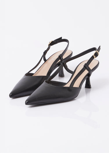 Escarpins pointus slingback talon bobine Noir