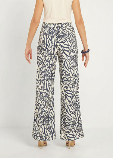 Pantalon large semi élastiqué motif graphique Marine / Blanc