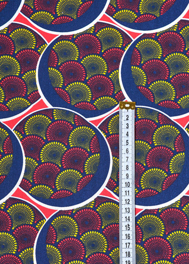 Coupon tissu ethnique Wax MR, 3x1,5m Imprime Rouge