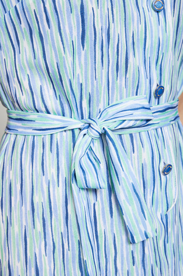 Robe longue imprimée manches courtes Bleu/Vert