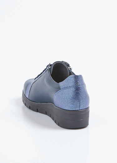 Baskets bi-matière lacées zippées largeur confort Bleu