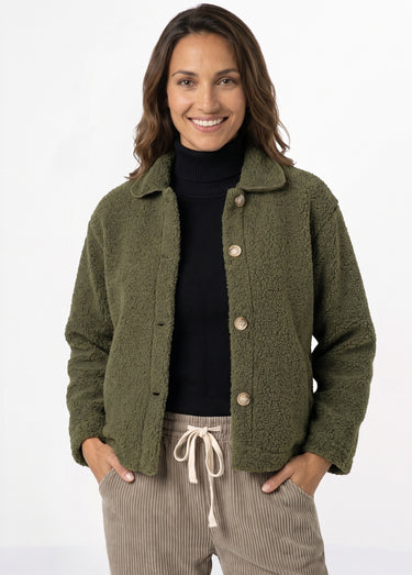 Veste maille bouclette intérieur polaire Kaki