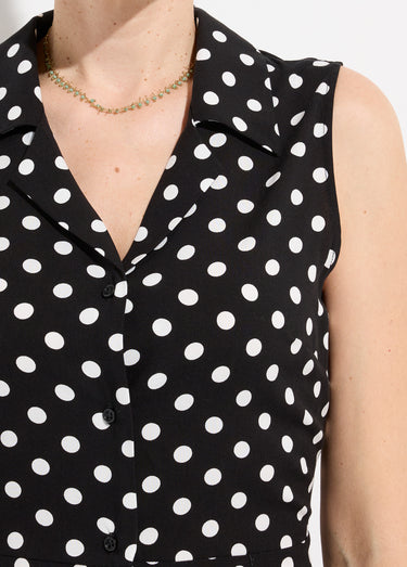 Robe-chemisier longue à pois sans manches Noir / Blanc