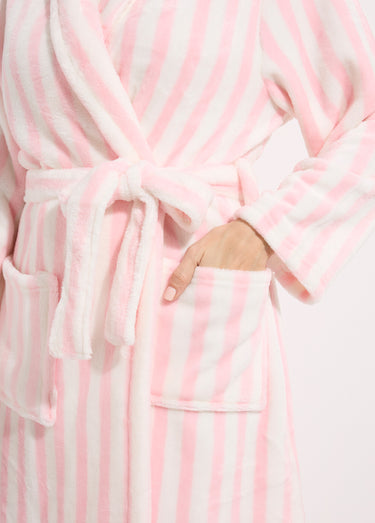 Peignoir col châle en polaire rayé Rose