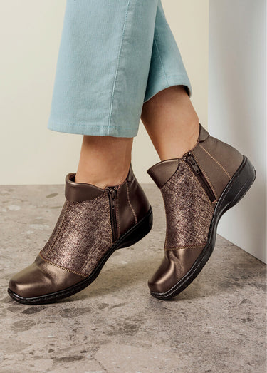 Boots cuir largeur confort double glissière Bronze