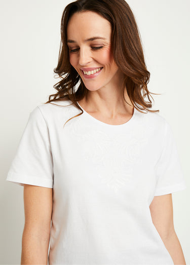 T-shirt court brodé manches courtes Blanc