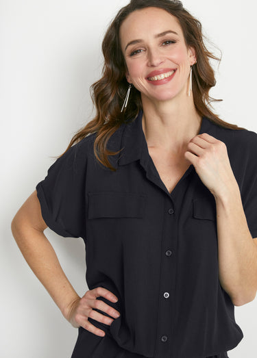 Combi-pantalon unie taille élastiquée Uni Noir