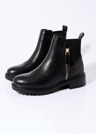 Boots zippées plates talon sequins Noir