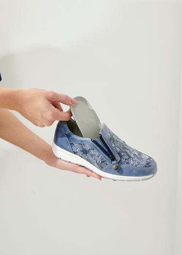 Mocassins largeur confort zippés cuir Bleu