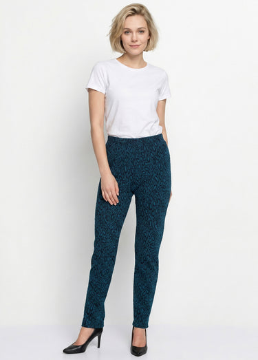 Legging taille élastiquée jersey extensible Jacquard Lagon/Noir