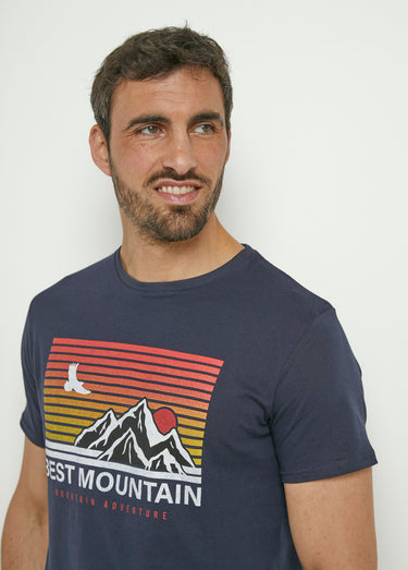 T-shirt manches courtes motif montagne Marine