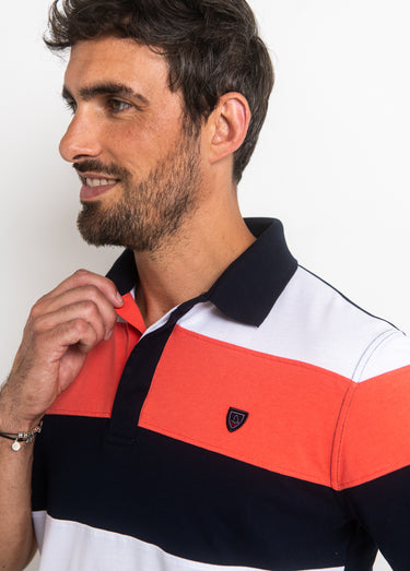 Polo manches courtes rayures contrastées Raye Saumon